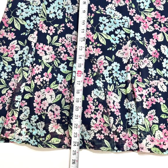 Vtg Y2K Sag Harbor Floral Flared Chiffon Skirt Elastic Waist Fairy Feminine Navy - Picture 13 of 14